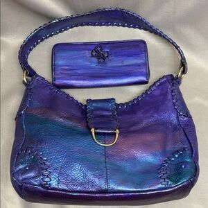 Custom Made Irridescent Purple Leather Hobo Bag w/Wallet